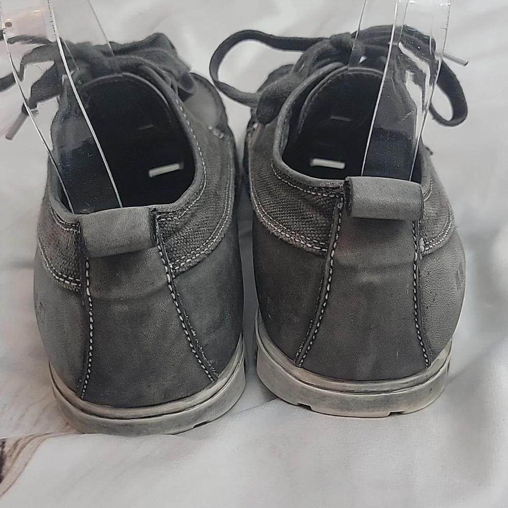 Bed Stu Mens Dark Grey Canvas Leather BedStu Boat Loafer Sneakers Size 8